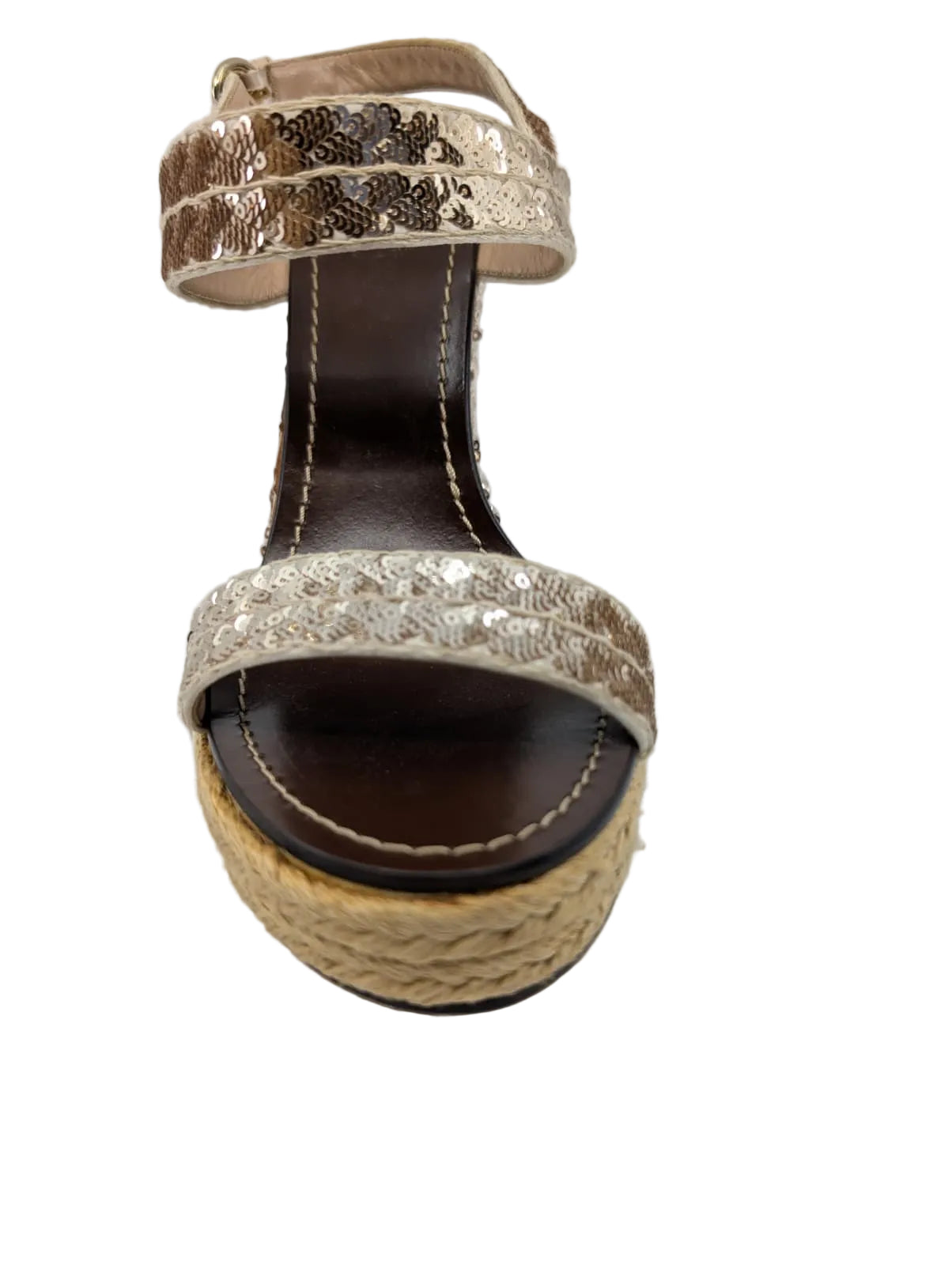 Valentino Sequins Bronze Payette Wedge Sandals