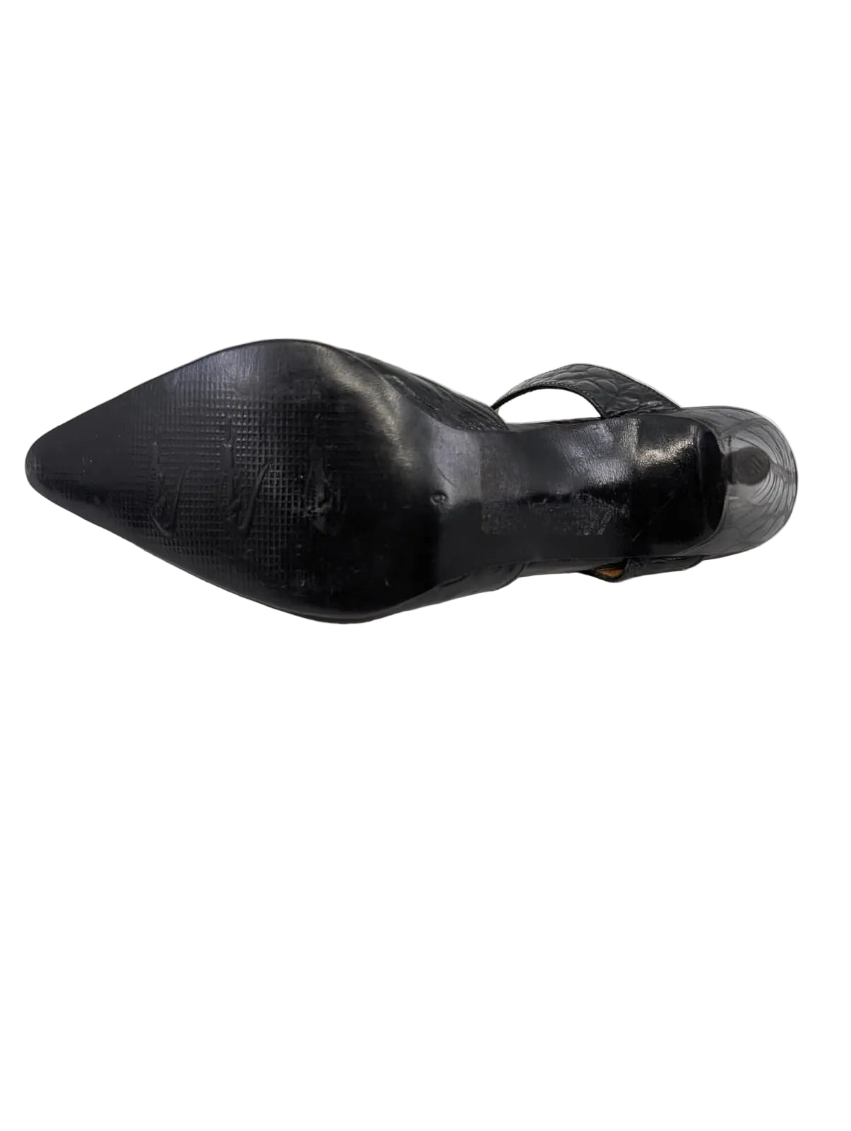 Clarita Black Crocodile Print Leather Slingback Pumps