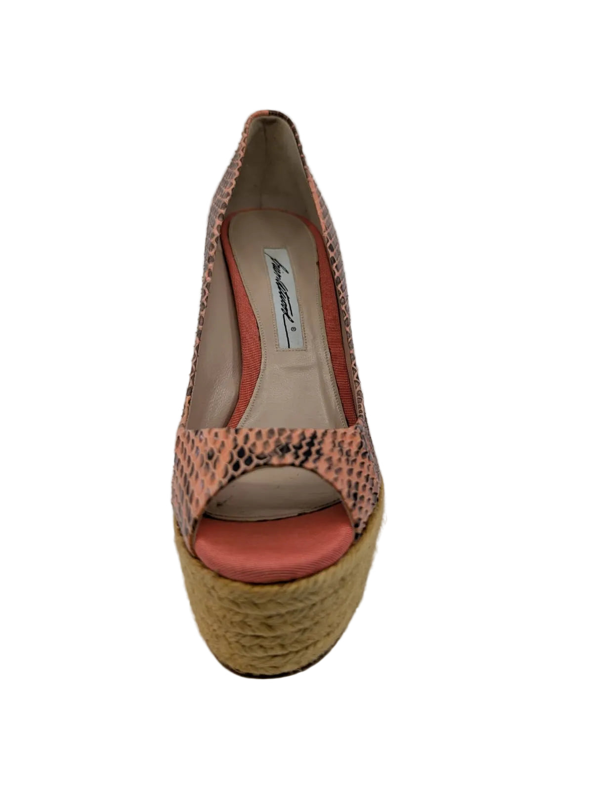 Alysha Coral SnakePrint Leather Brian Atwood Wedges