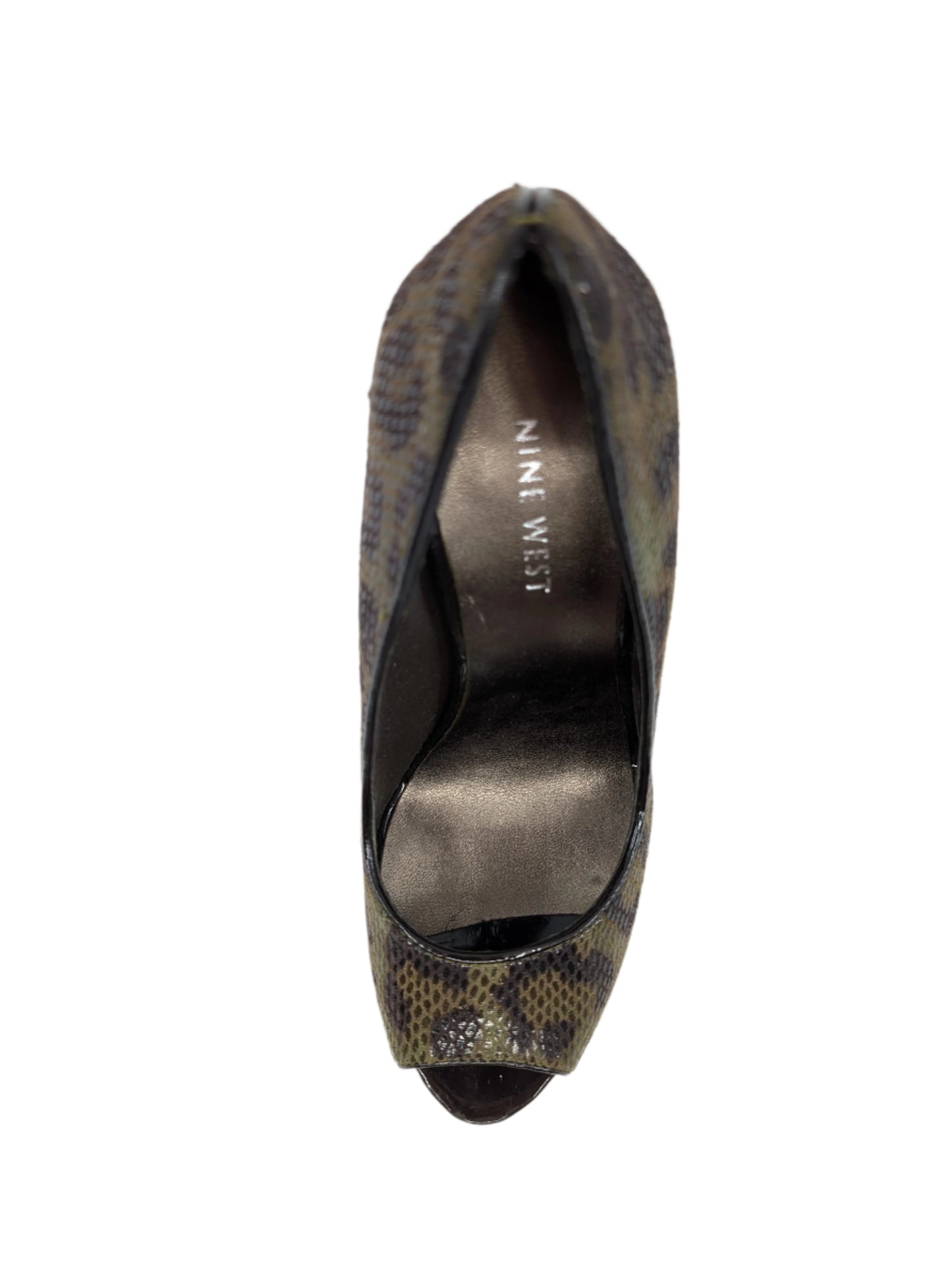 Portofino Dark Green and Brown Fabric Nine West Pumps
