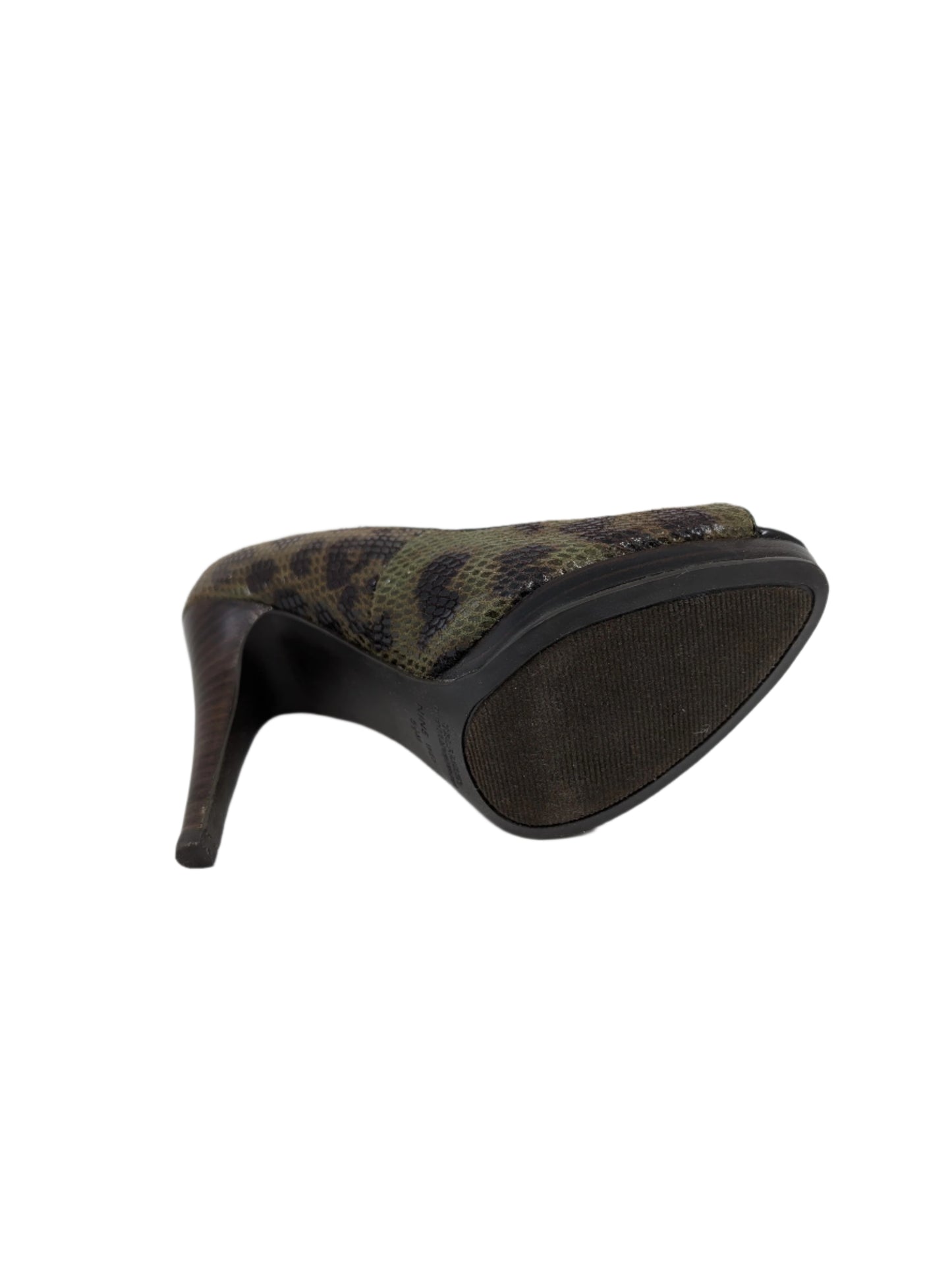 Portofino Dark Green and Brown Fabric Nine West Pumps
