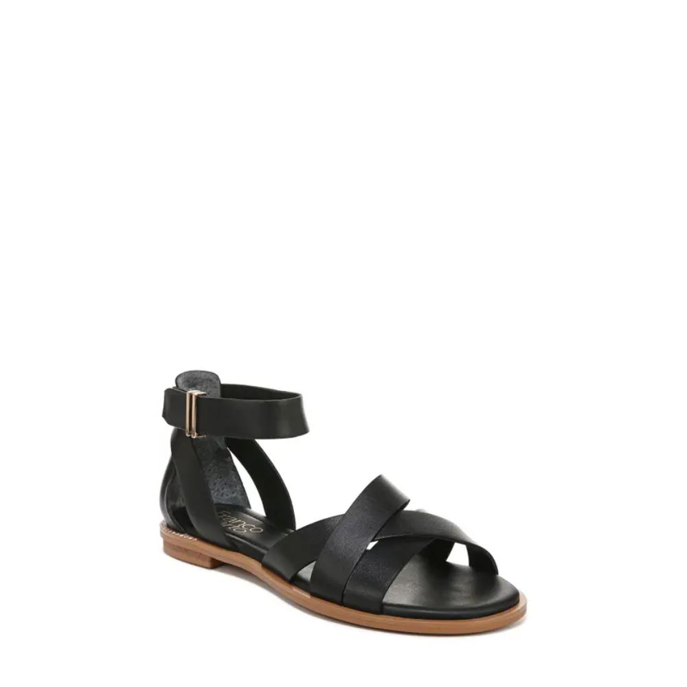 Giola Black Leather Franco Sarto Flat Sandals