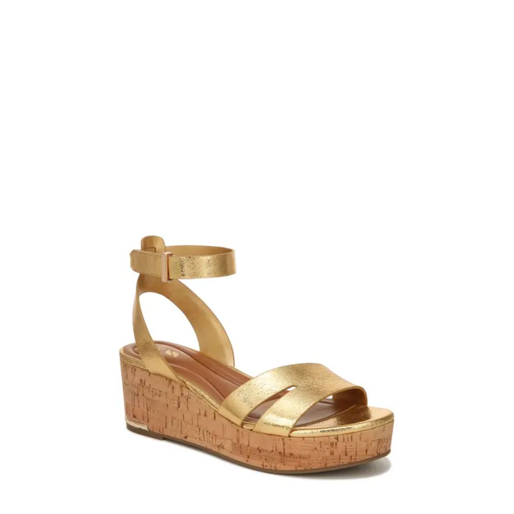 Franco Sarto Womens Primrose Gold Leather Wedge Sandals