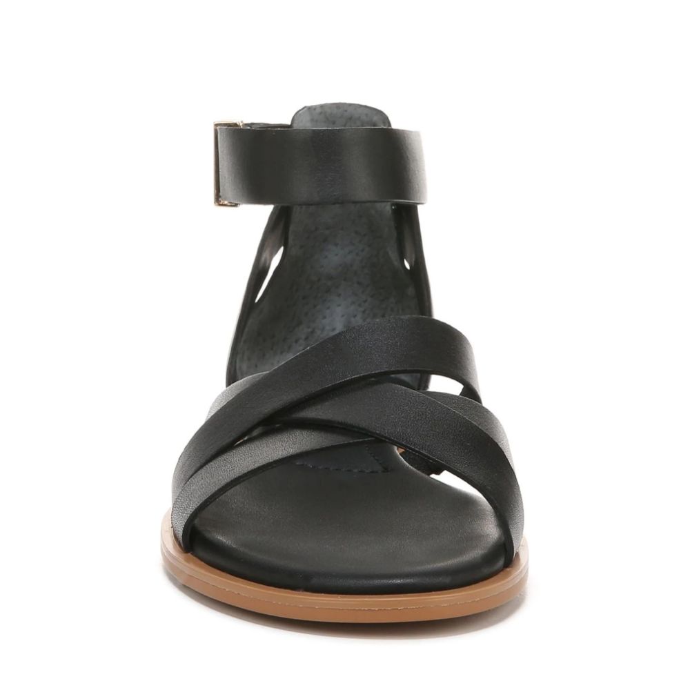 Giola Black Leather Franco Sarto Flat Sandals