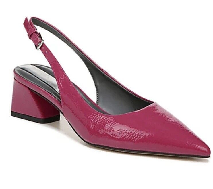 Franco Sarto Women's Racer Slingback Fuchsia Patent Low Block Heel Pointed Toe Pump