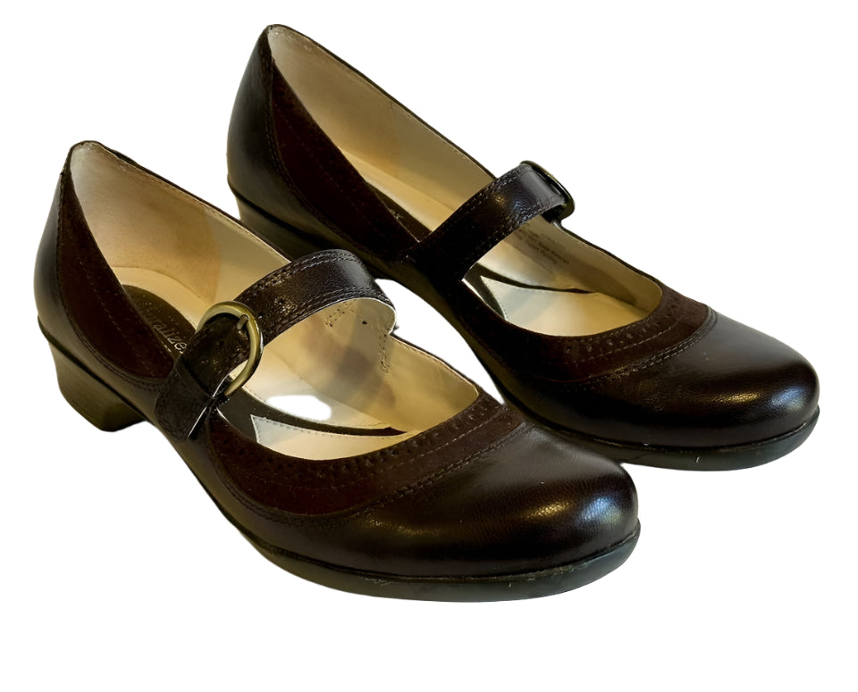 Lana Oxford Brown Leather and Suede Naturalizer Mary Jane Flats