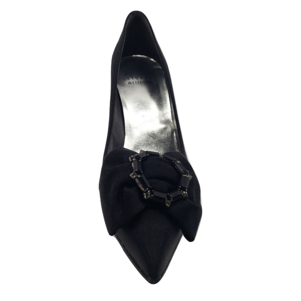 Stuart Weitzman Womens Ringup Black Satin Leather Pumps