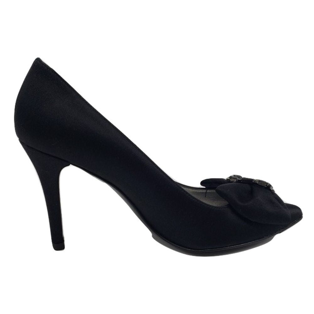 Stuart Weitzman Womens Ringup Black Satin Leather Pumps