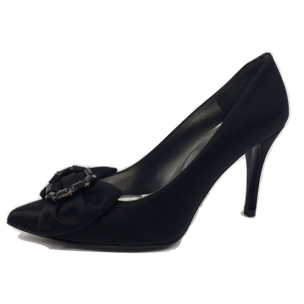 Stuart Weitzman Womens Ringup Black Satin Leather Pumps