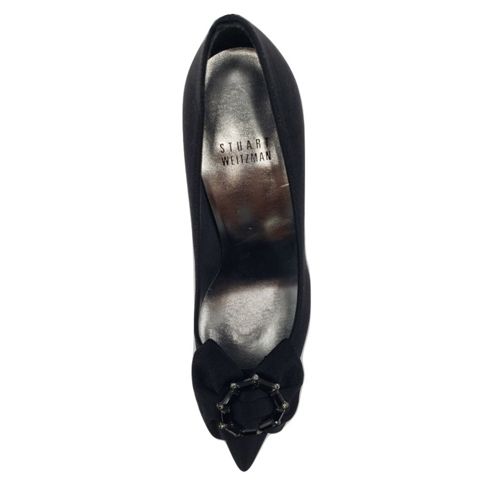 Stuart Weitzman Womens Ringup Black Satin Leather Pumps