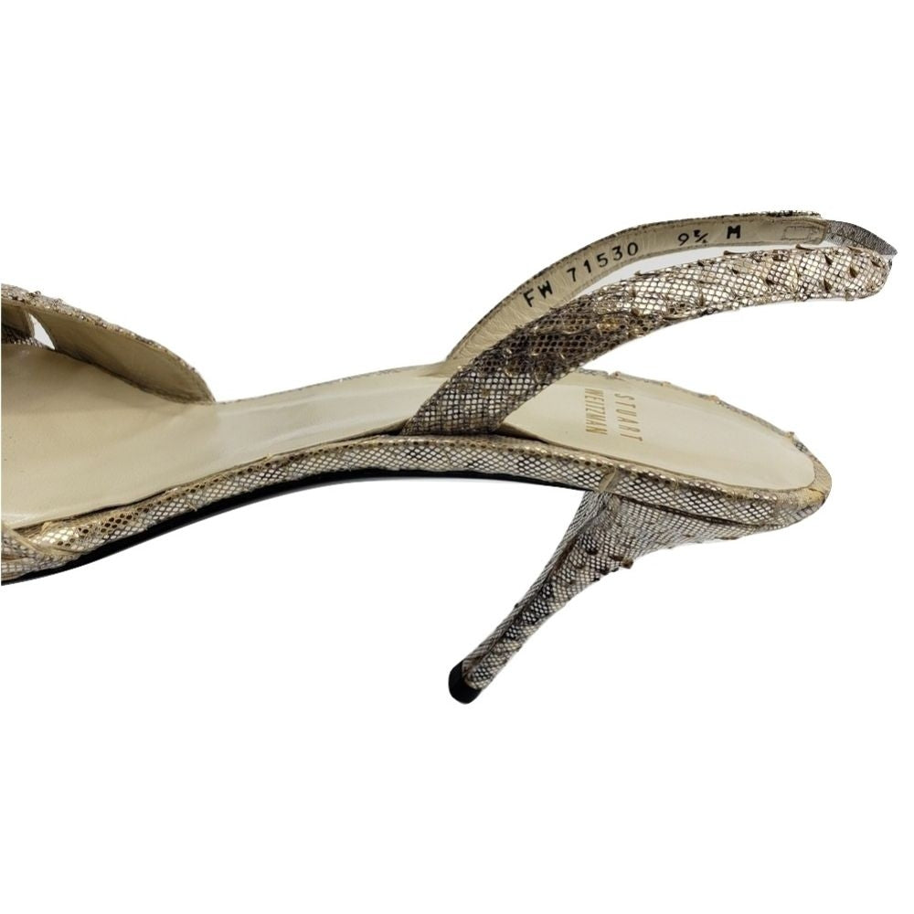 Stuart Weitzman Bronze and Silver Leather Slingback Sandals