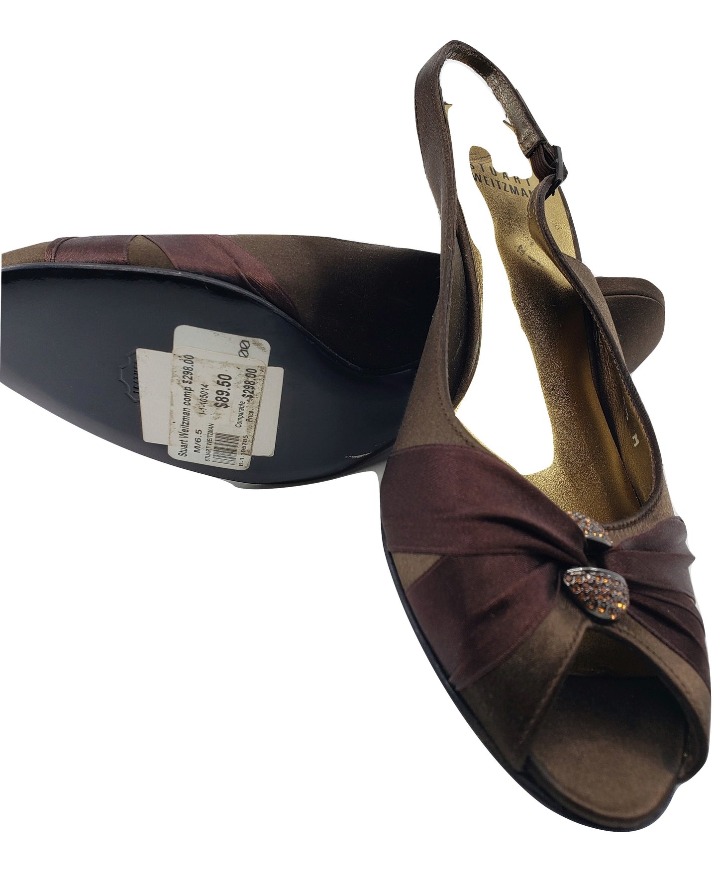 Stuart Weitzman CW04510 Brown Satin Slingback Pumps