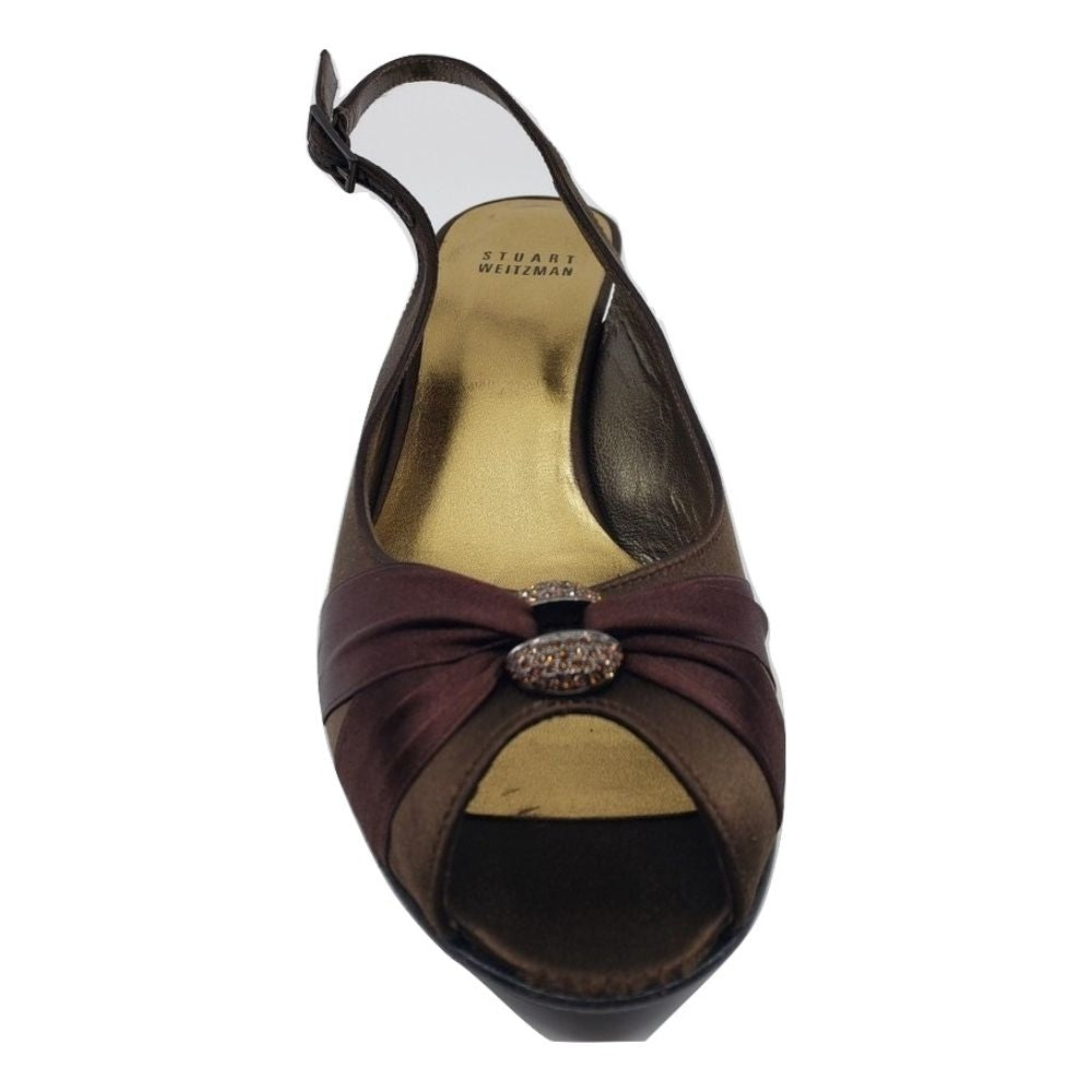 Stuart Weitzman CW04510 Brown Satin Slingback Pumps
