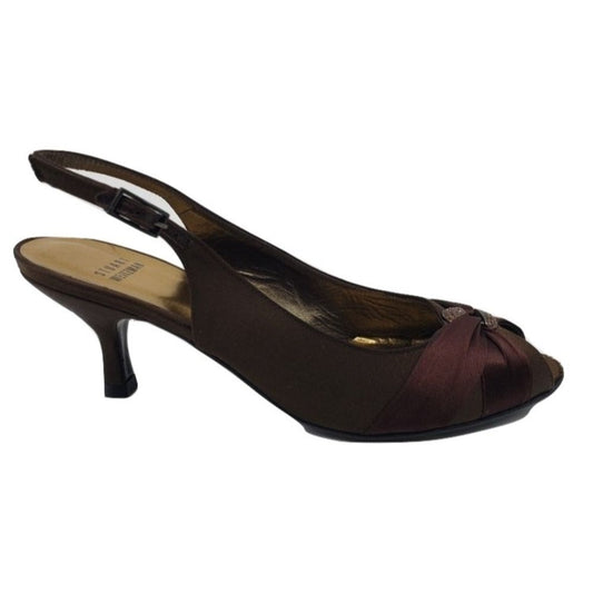 Stuart Weitzman CW04510 Brown Satin Slingback Pumps