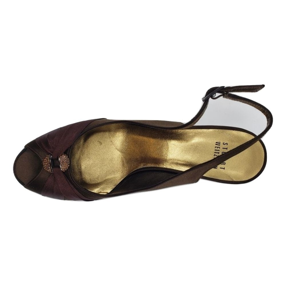 Stuart Weitzman CW04510 Brown Satin Slingback Pumps