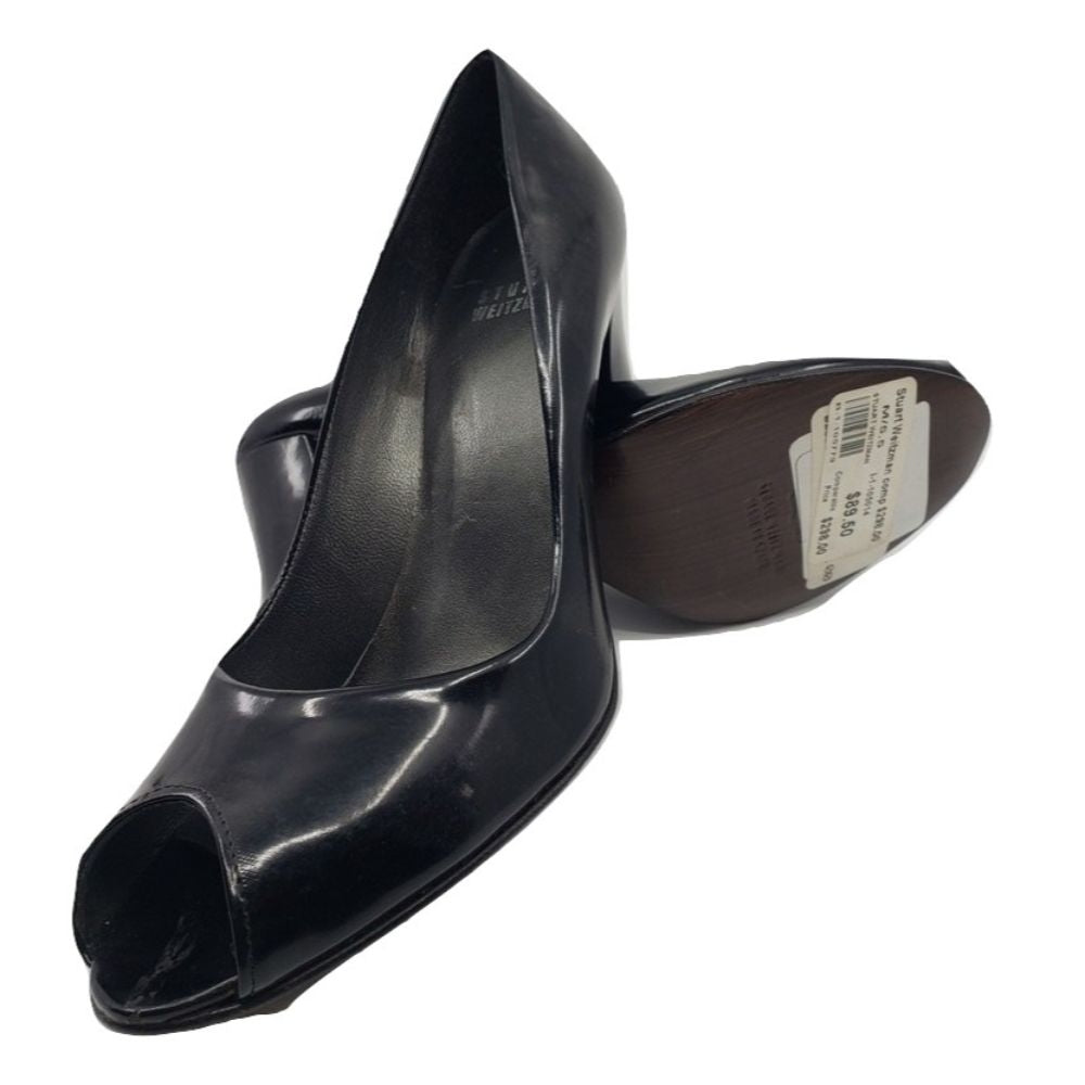 Stuart Weitzman Black Leather Peeptoe Pumps