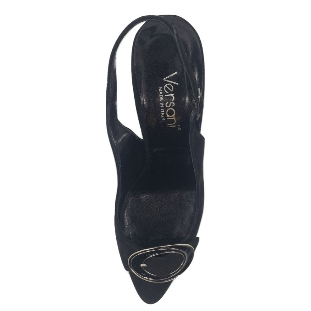 2041 Black Suede Versani Slingback Pumps