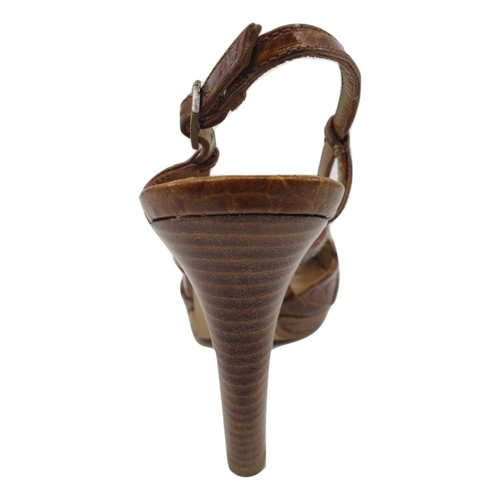 Mazie Saddle Tan Caiman Crocodile Leather Stuart Weitzman Sandals