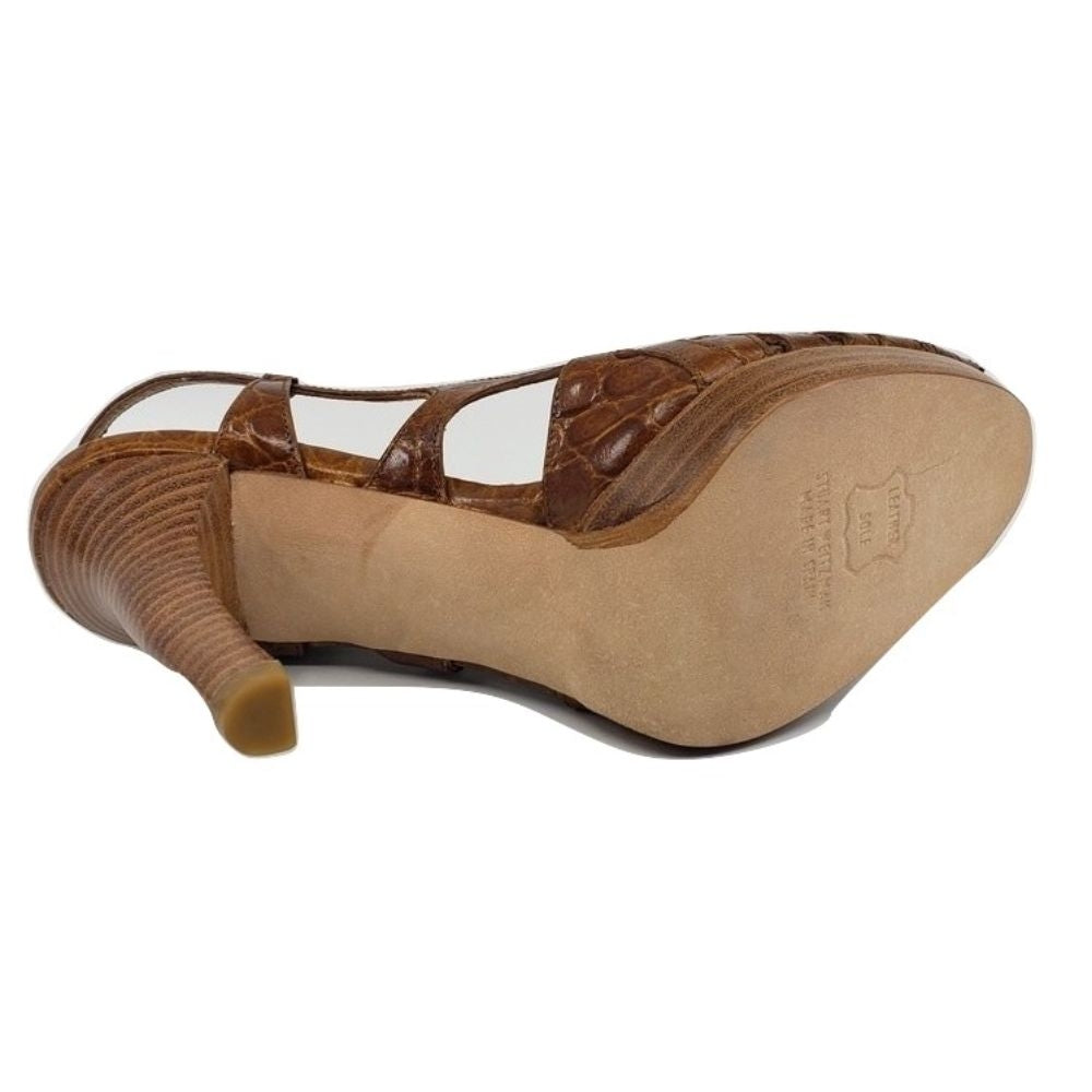 Mazie Saddle Tan Caiman Crocodile Leather Stuart Weitzman Sandals