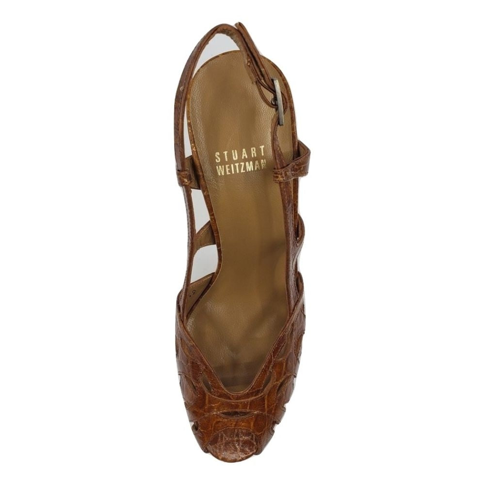 Mazie Saddle Tan Caiman Crocodile Leather Stuart Weitzman Sandals