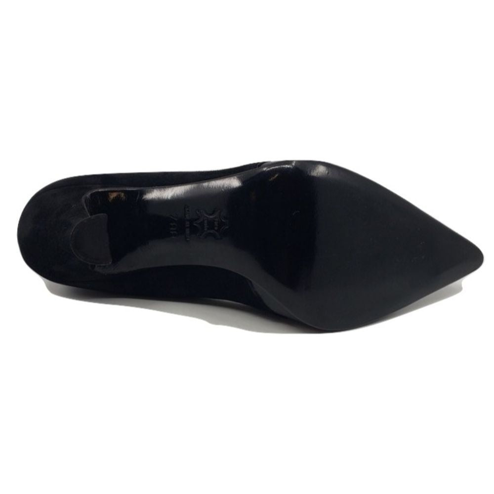 1728 Vernice Crepe Versani Black Suede and Leather Pumps