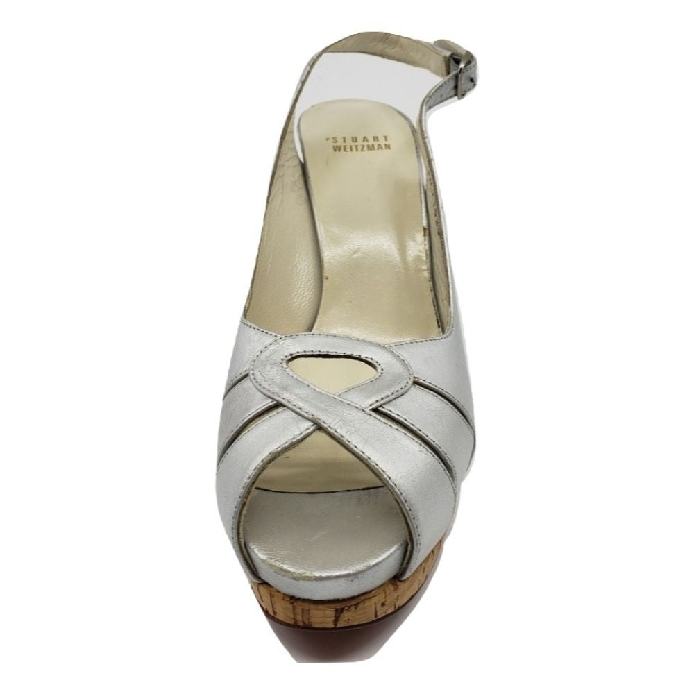 Patswoon Silver Leather Stuart Weitzman Slingback Pumps
