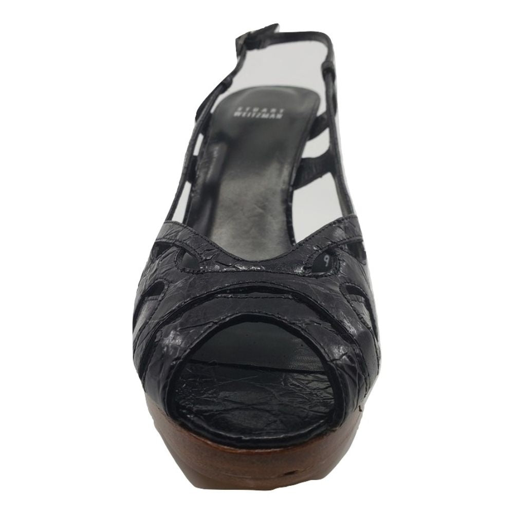 Mazie Black Caiman Croco Leather Stuart Weitzman Sandals