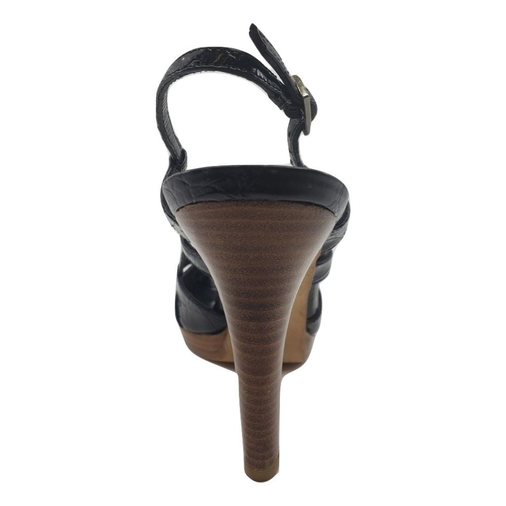 Mazie Black Caiman Croco Leather Stuart Weitzman Sandals