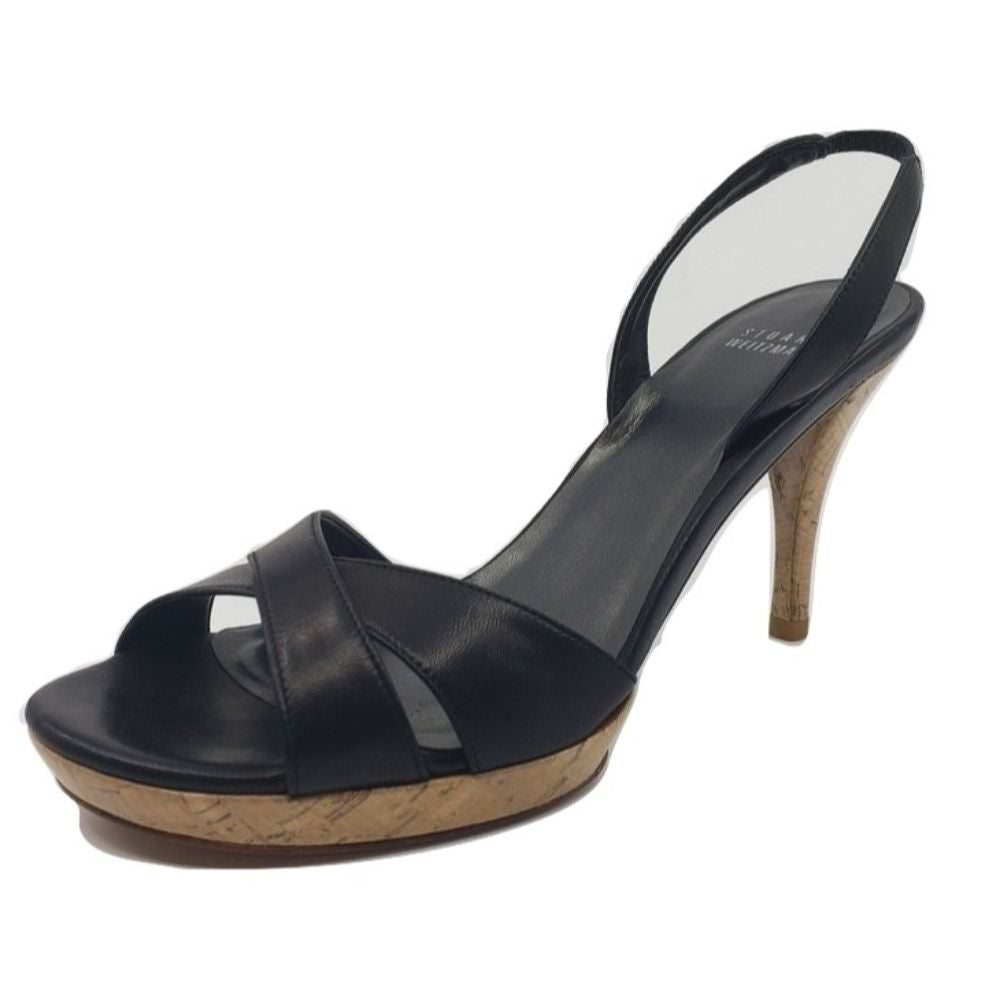 Glorious Black Leather Stuart Weitzan Platform Sandal