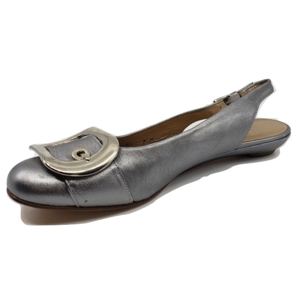 Airbuckle Pewter Leather Stuart Weitzman Slingback Flats