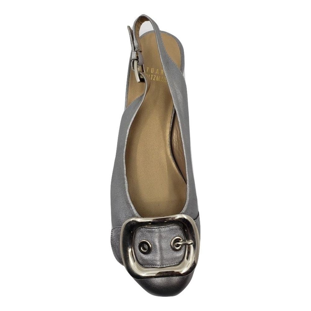 Airbuckle Pewter Leather Stuart Weitzman Slingback Flats