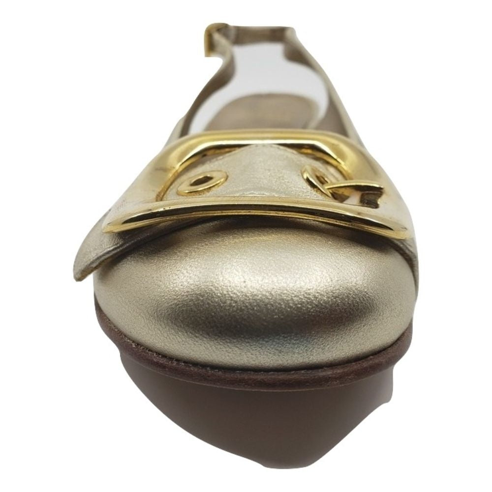 Airbuckle Gold Leather Stuart Weitzman Slingback Flats