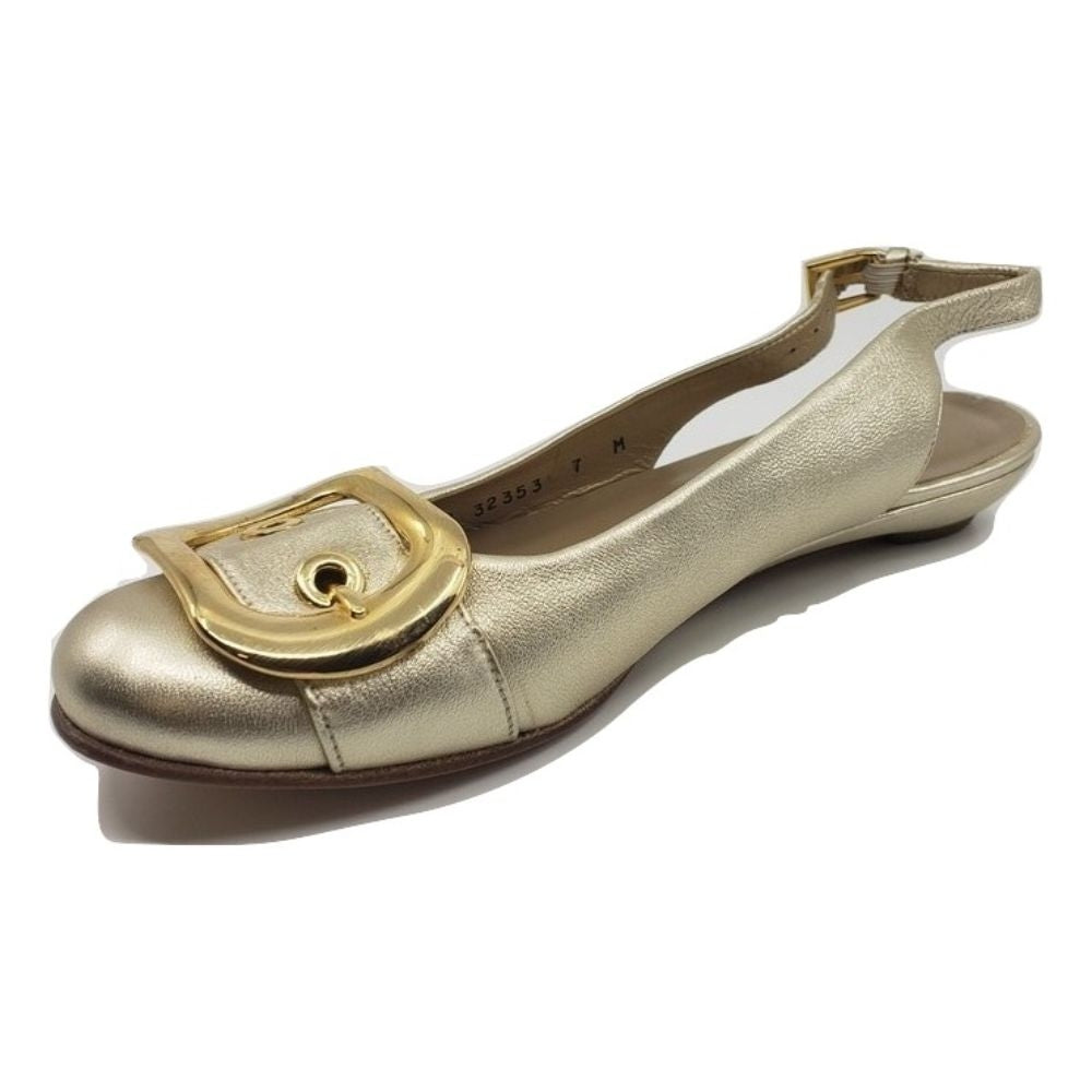 Airbuckle Gold Leather Stuart Weitzman Slingback Flats