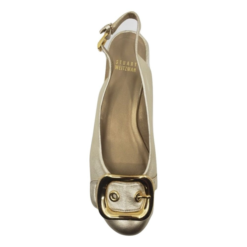 Airbuckle Gold Leather Stuart Weitzman Slingback Flats