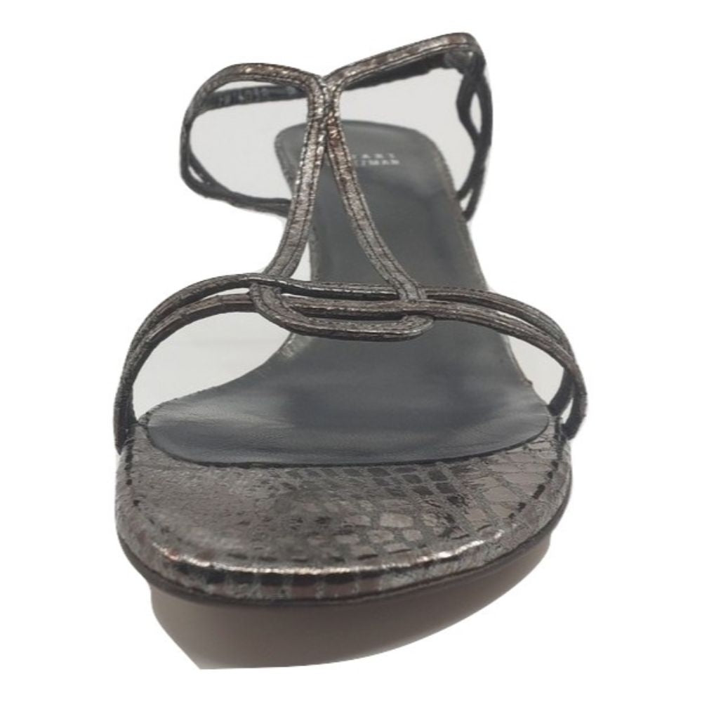 Stuart Weitzman Pewter Snake Print Leather Sandals FW14038