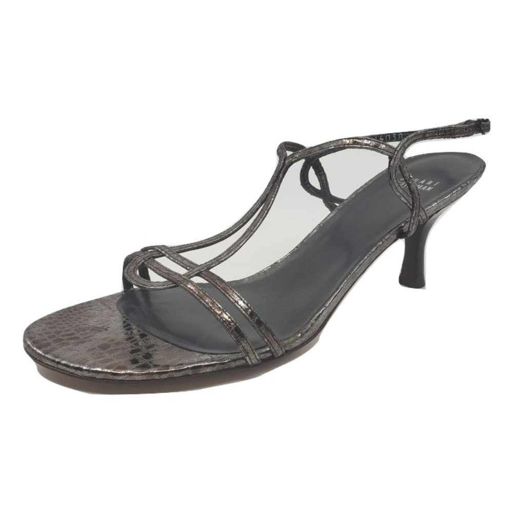 Stuart Weitzman Pewter Snake Print Leather Sandals FW14038