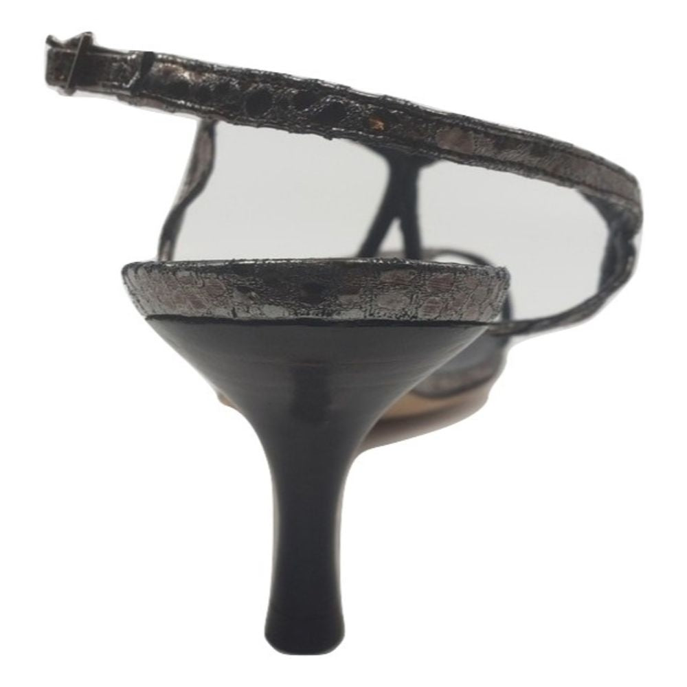 Stuart Weitzman Pewter Snake Print Leather Sandals FW14038