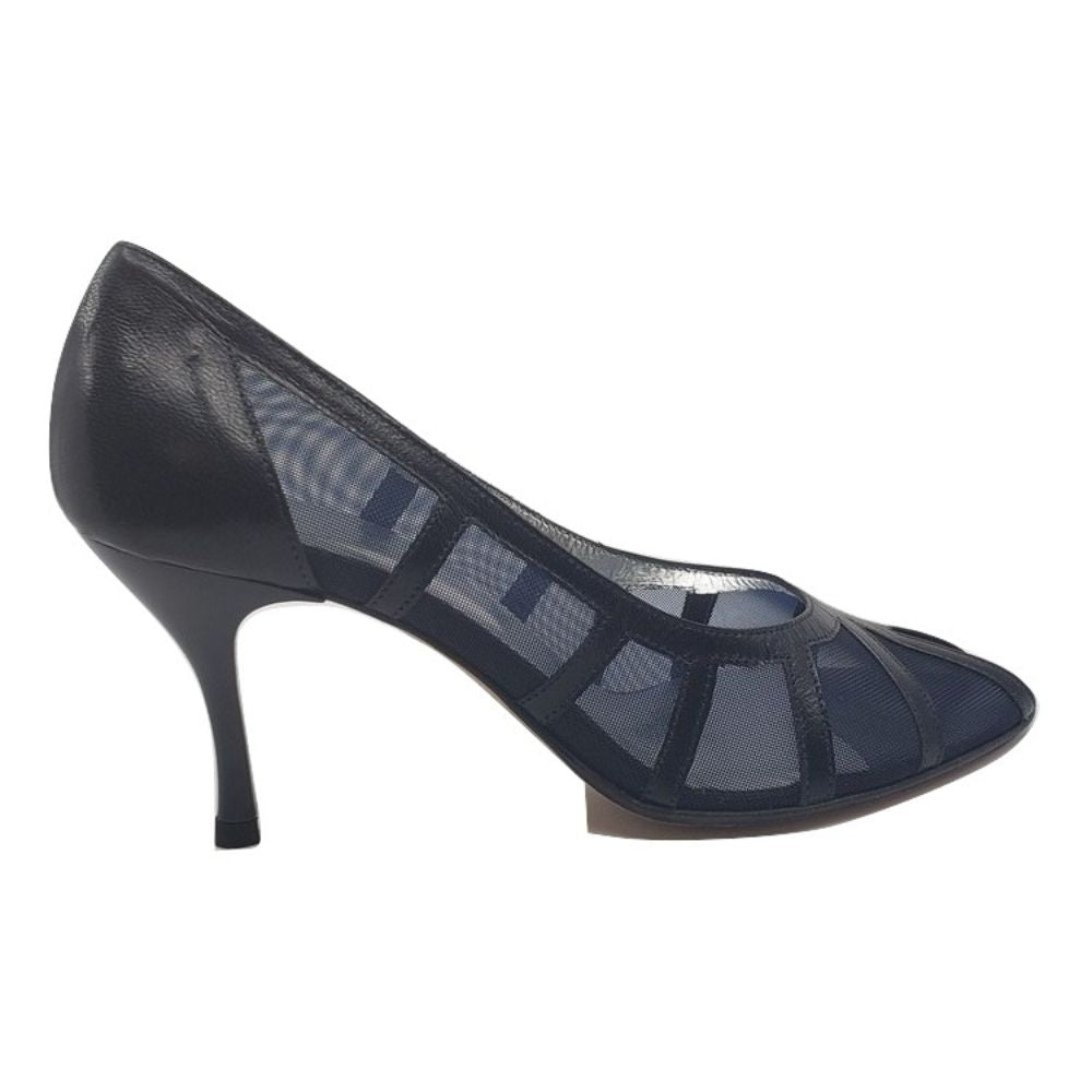 6425 Capretto Navy Mesh and Leather Versani Pumps