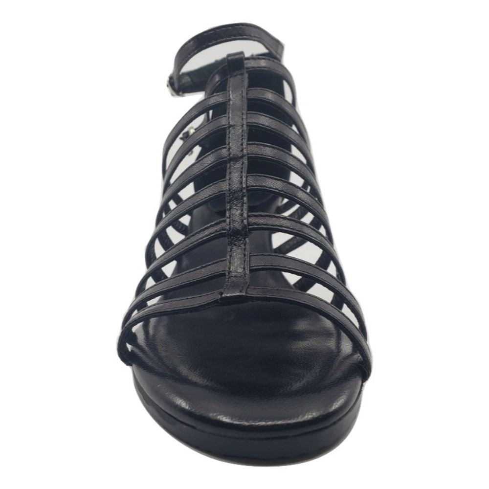 Deremia Black Leather Amalfi Wedge Sandal