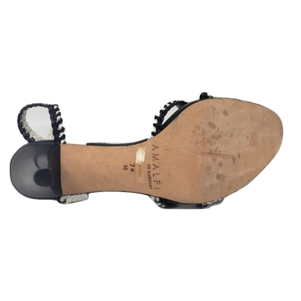 Olinda Black White Silver Woven Leather Amalfi Sandals