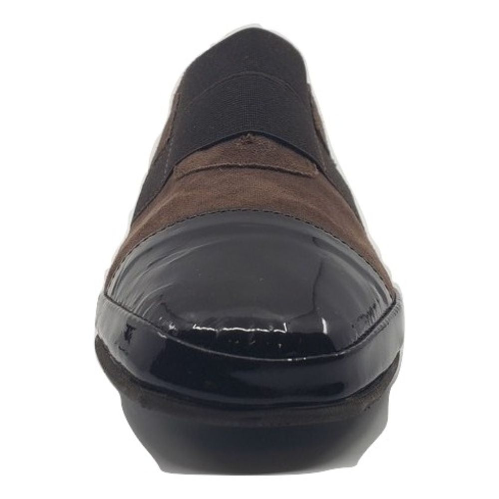 Amalfi Brown Fabric and Patent Leather Sneaker Platform Flat