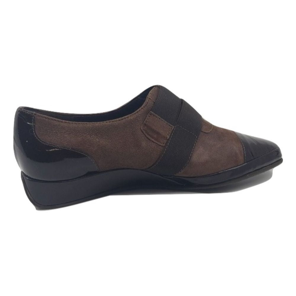 Amalfi Brown Fabric and Patent Leather Sneaker Platform Flat