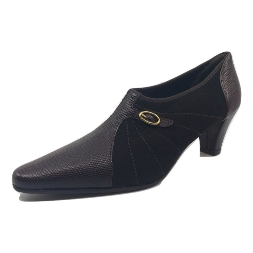 Alto Karung Calf Chocolate Leather and Fabric Prevata Pumps