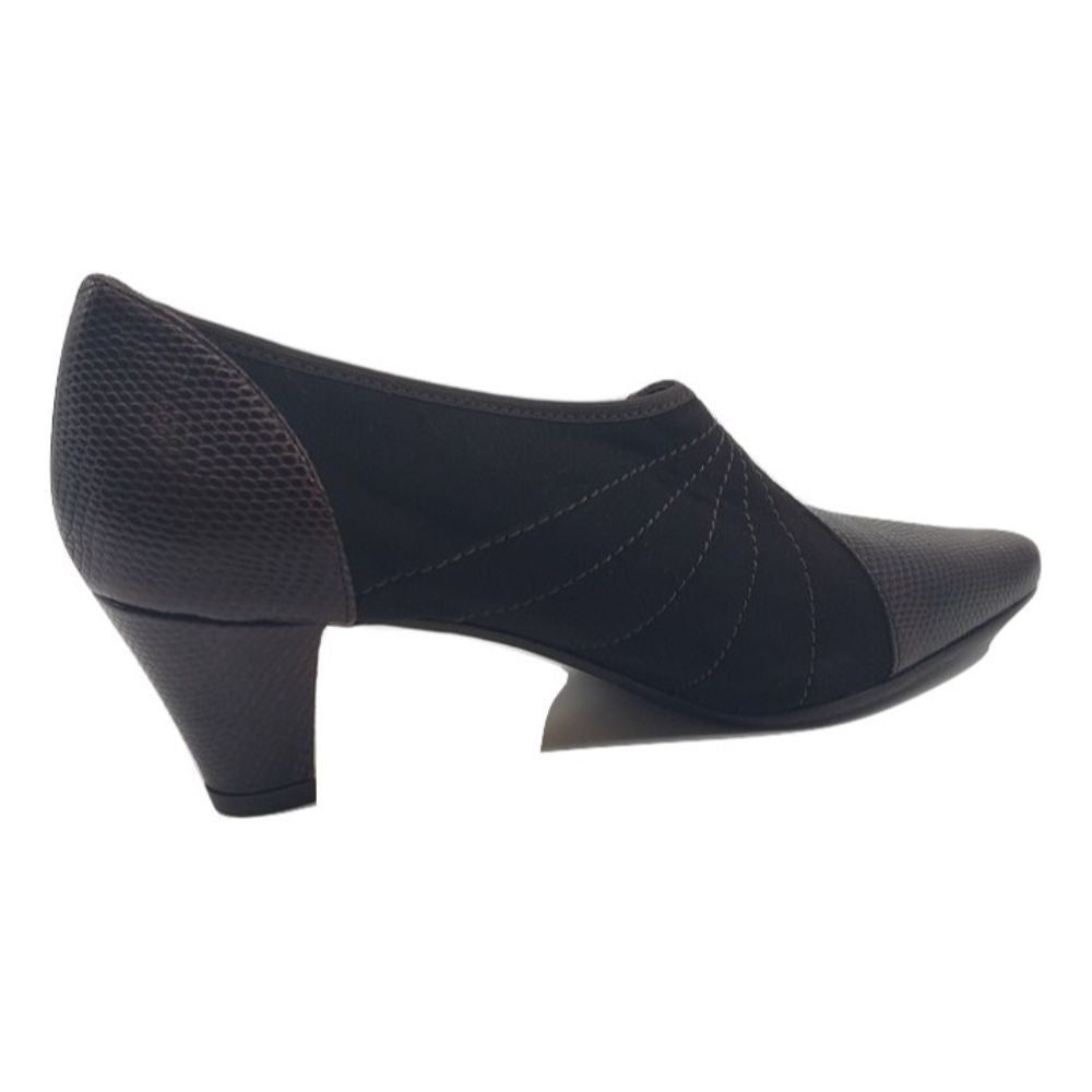 Alto Karung Calf Chocolate Leather and Fabric Prevata Pumps