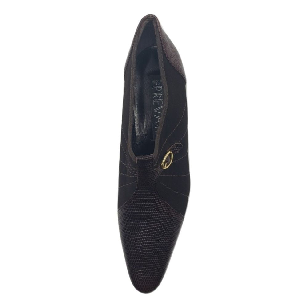 Alto Karung Calf Chocolate Leather and Fabric Prevata Pumps