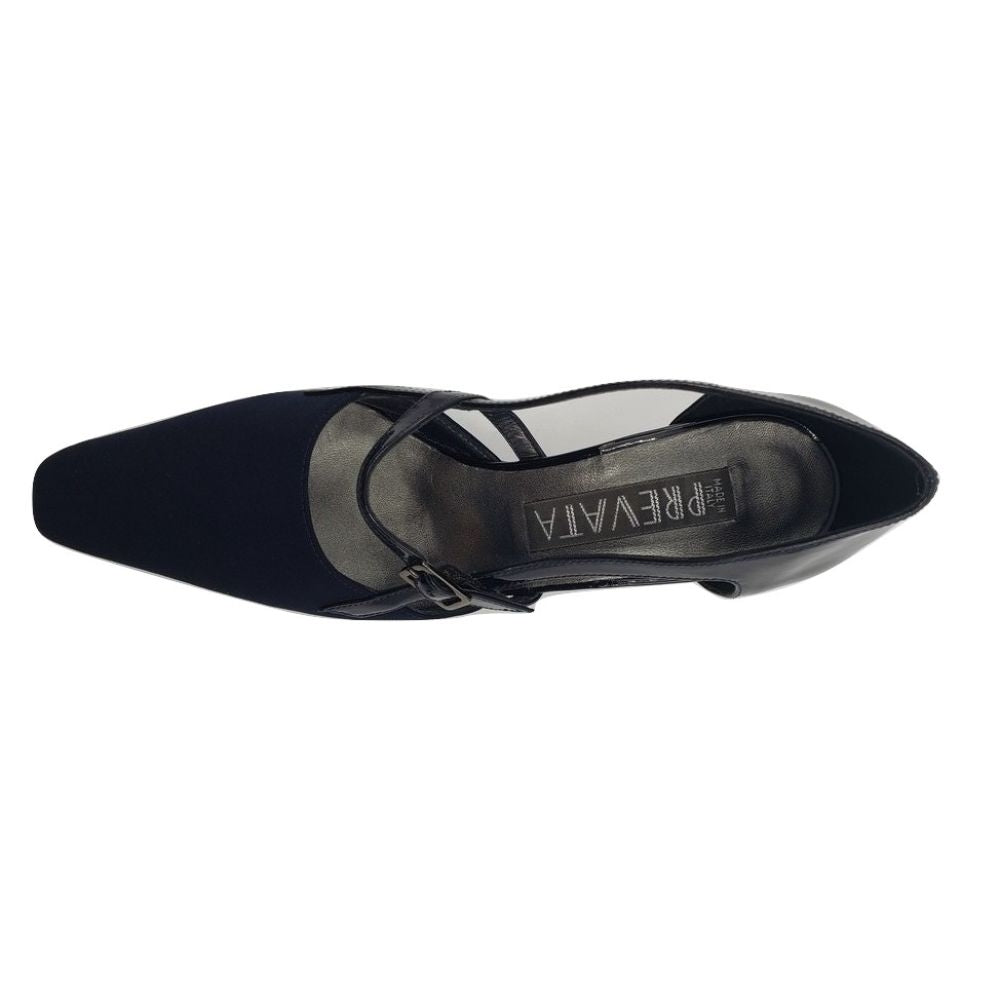 Dolphin Navy Patent and Fabric Prevata Pumps