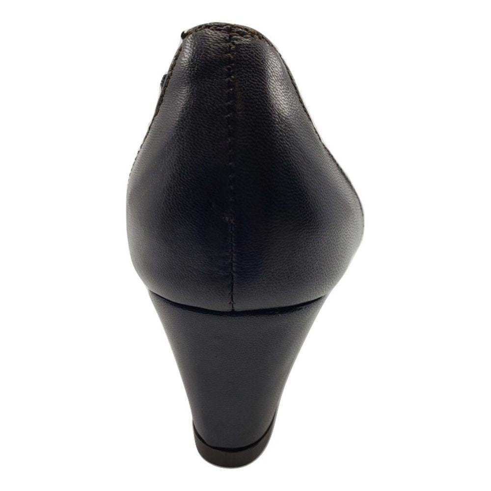 Navy Nappa Chocolate Fabric and Leather Prevata Wedge Pumps