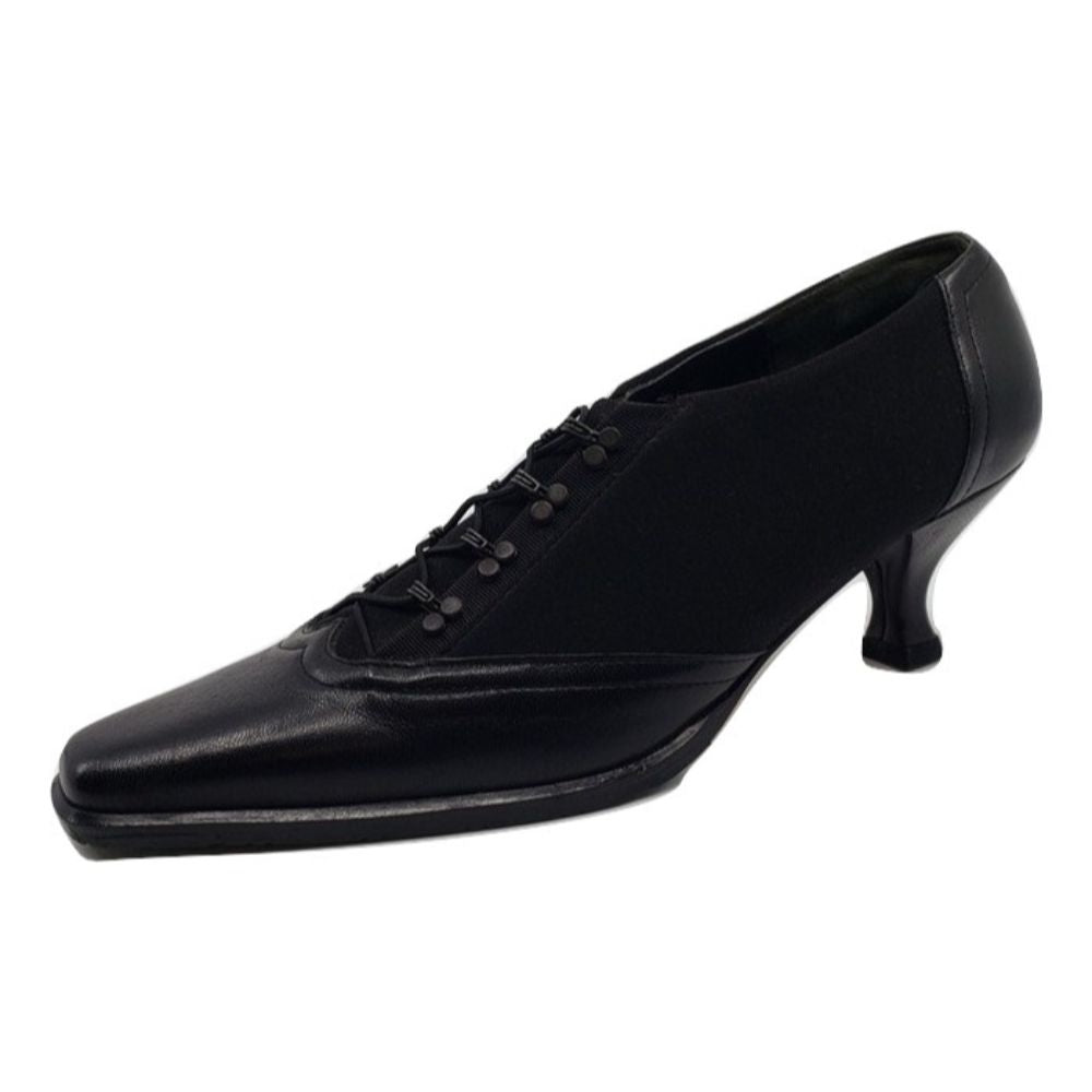 Merino Black Leather and Fabric Prevata Pumps