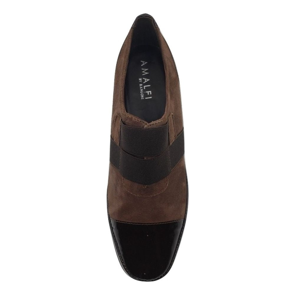 Amalfi Brown Fabric and Patent Leather Sneaker Platform Flat