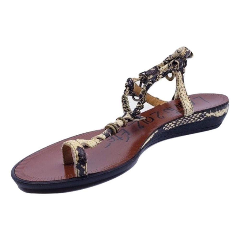 Lanvin Spring 2012 Flat Black and White Snake Leather Chain Strap Sandals